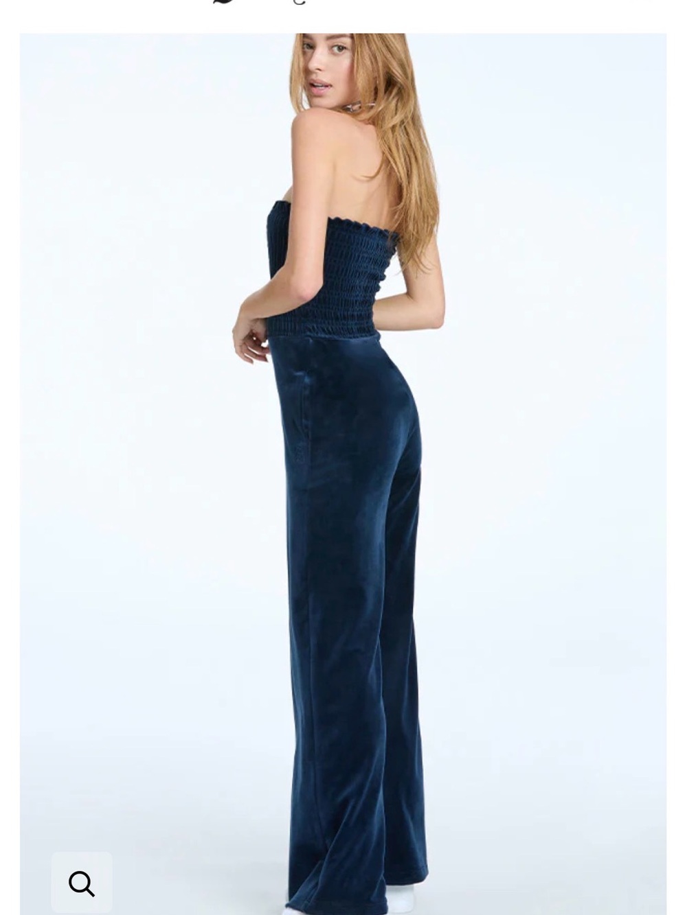 Juicy Couture Strapless Navy Velvet Wide-Leg Jumpsuit